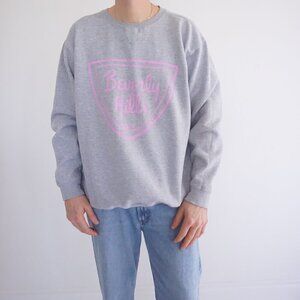 Vintage Beverly Hills Gray Pink Cotton Crewneck Casual Unisex Sweater Large